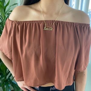 Brown off shoulder crop top
